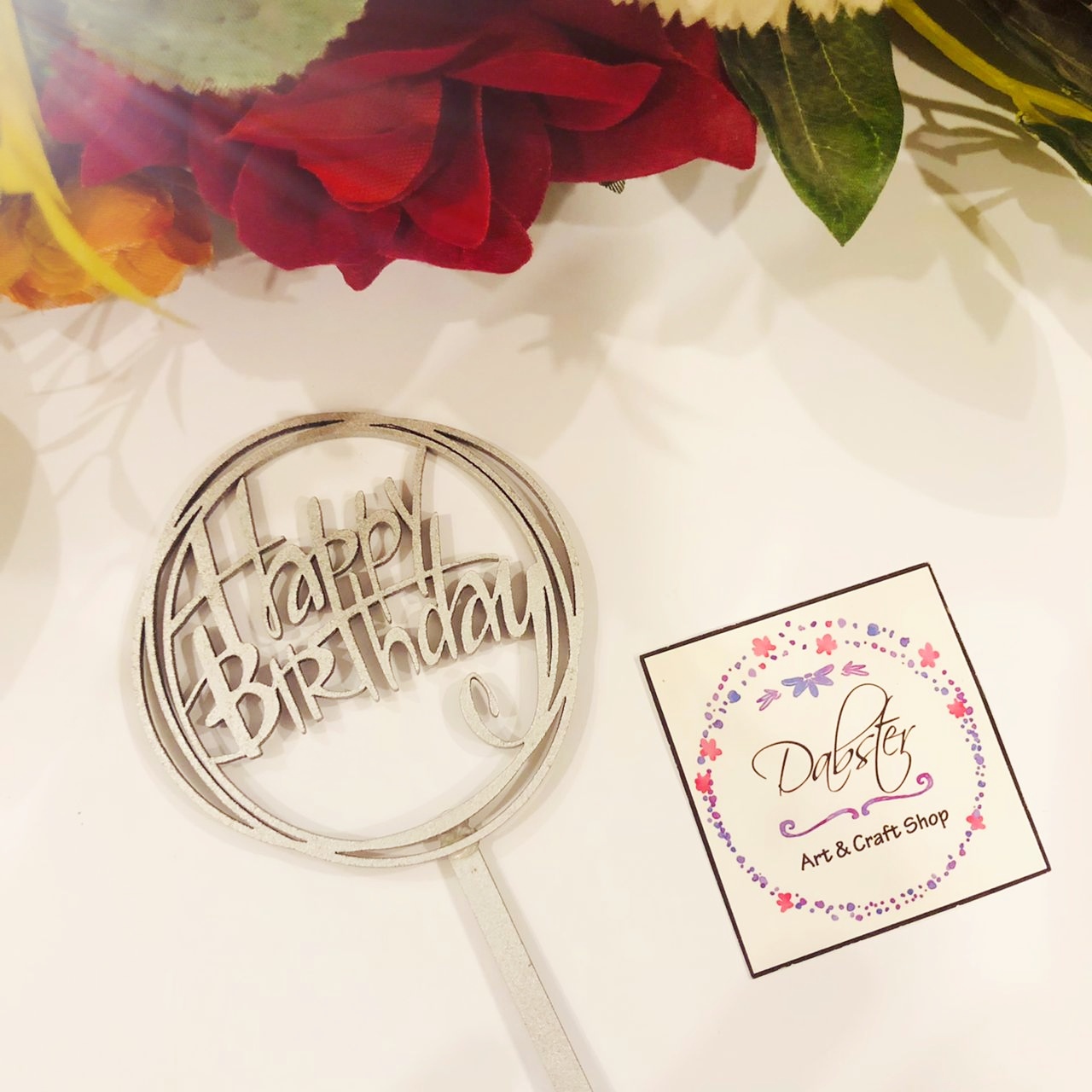 Wooden Silver Birthday Fun Cake Topper