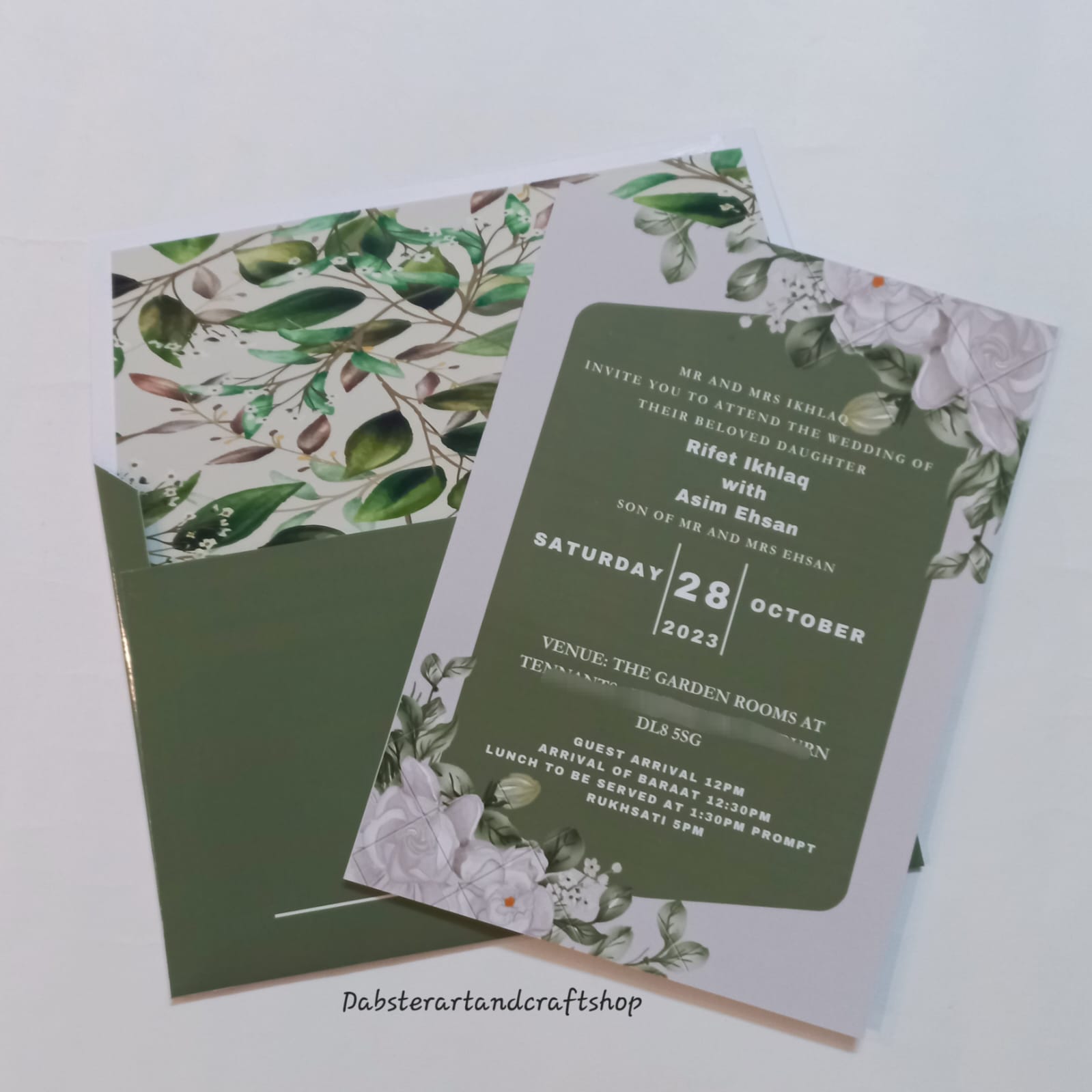 Customized Floral Wedding invites with Wax Steal Stickers