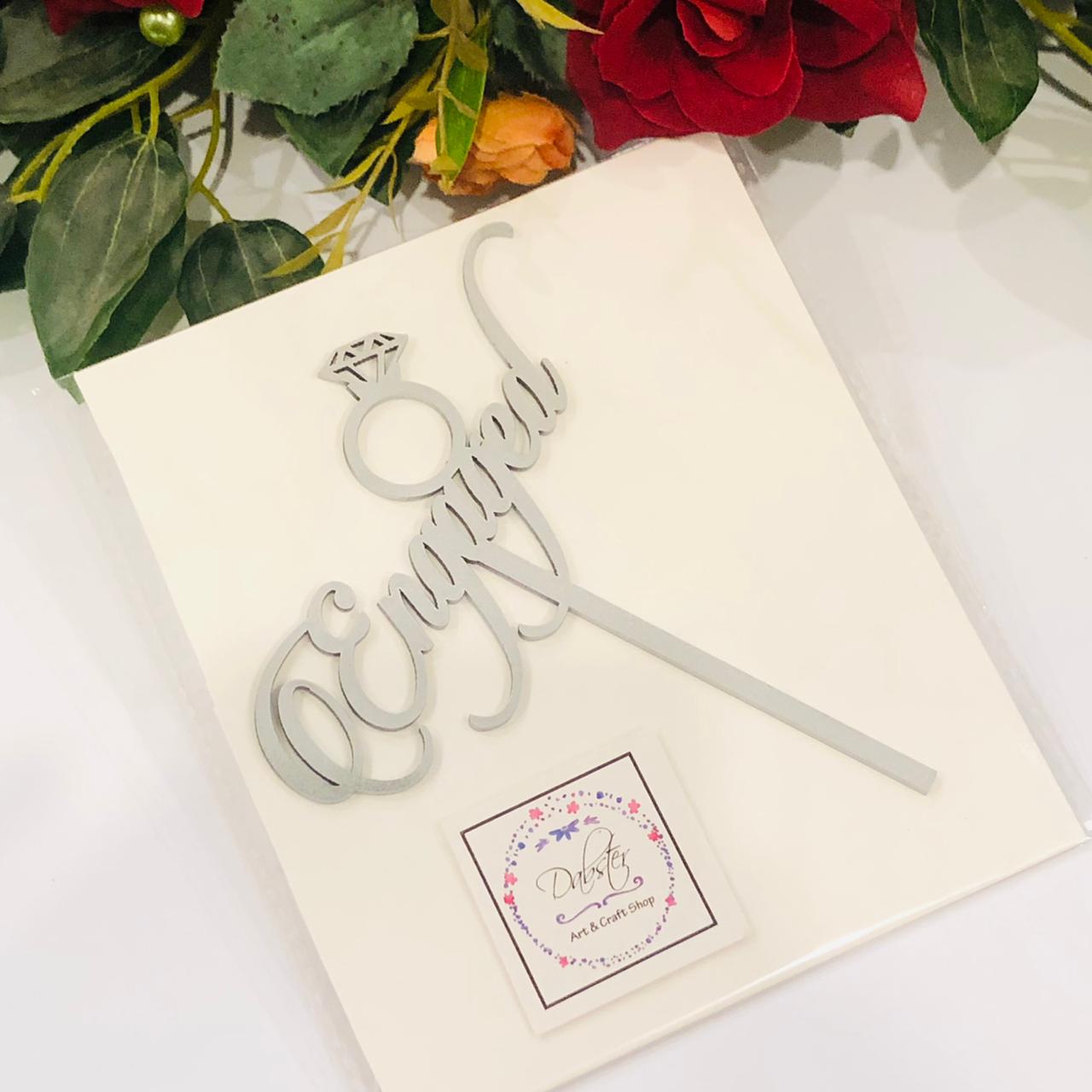 Silver Luxurious Engagement Cake Topper/Wooden Cake Topper