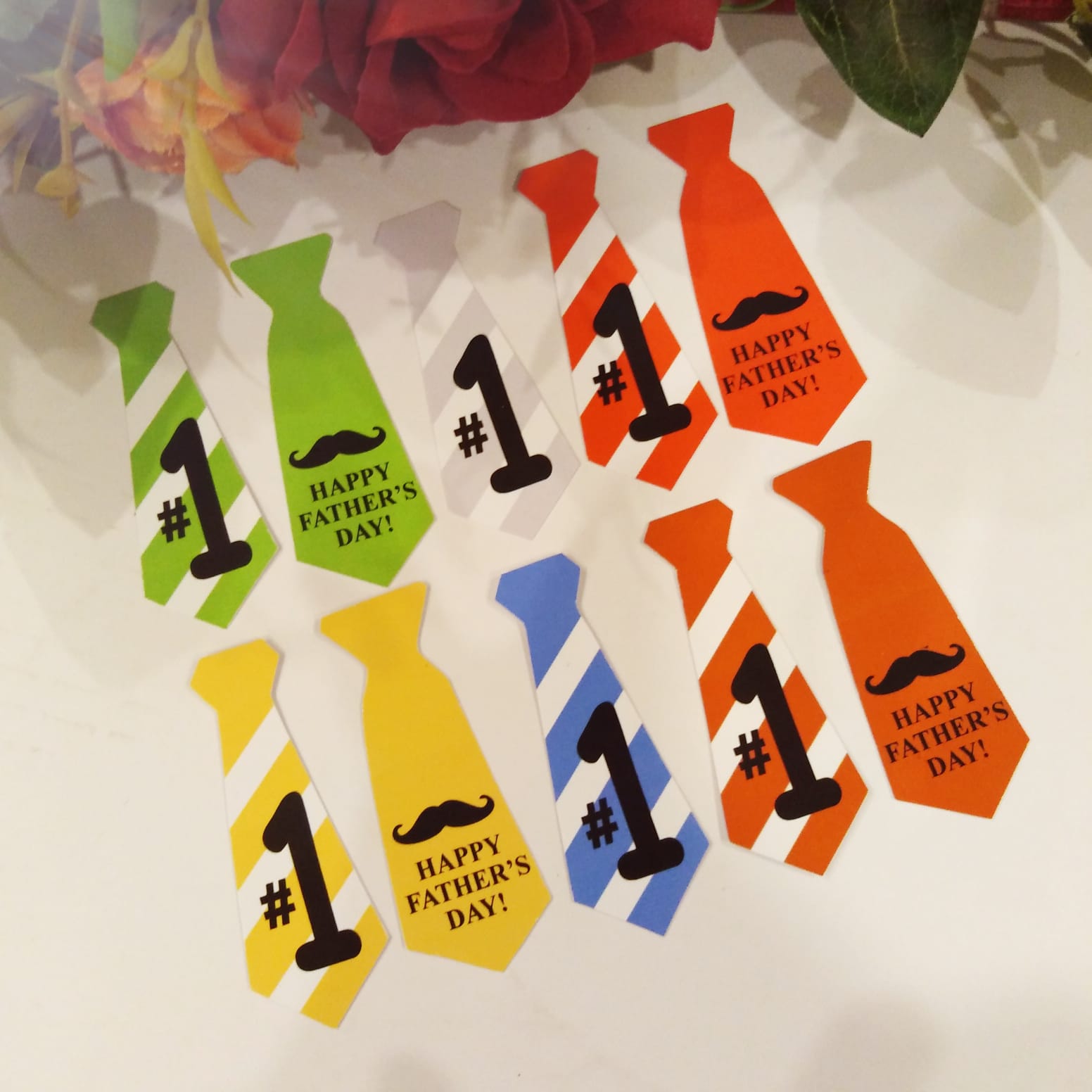 Heartfelt Father’s Day Tie Shape Colorful Gifts Basket/Box Tags