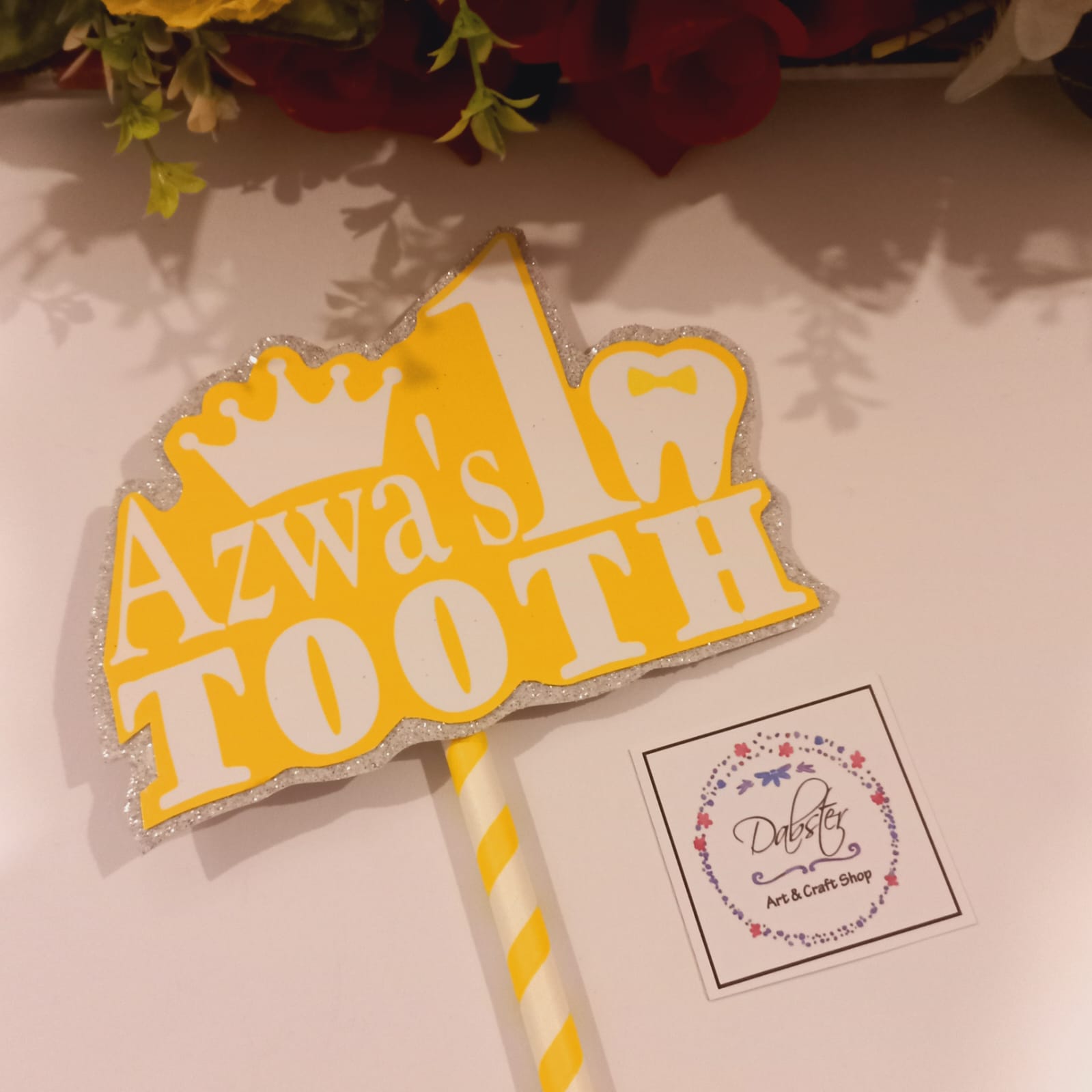Customized First Tooth Cake Topper- Shimmery Look