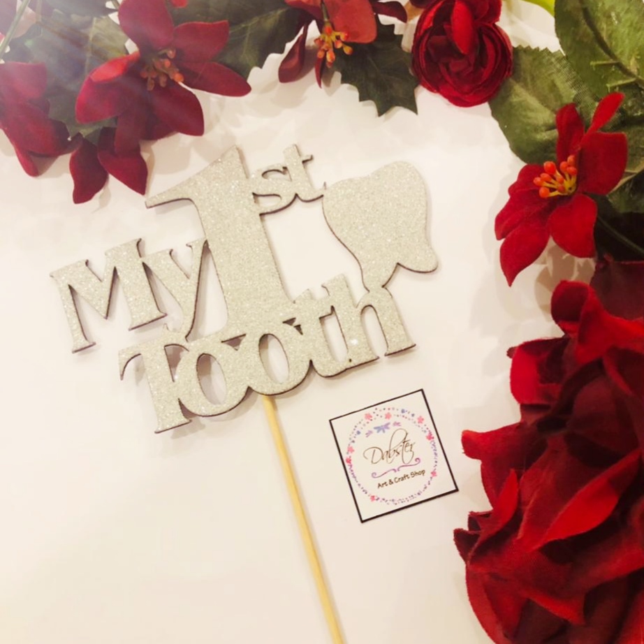 First Tooth Glitter Formic Cake Topper