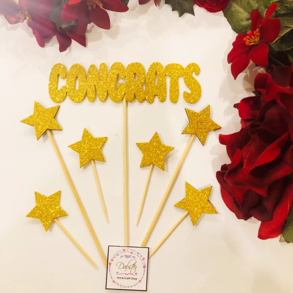 Congrats Glitter Cake Topper Set