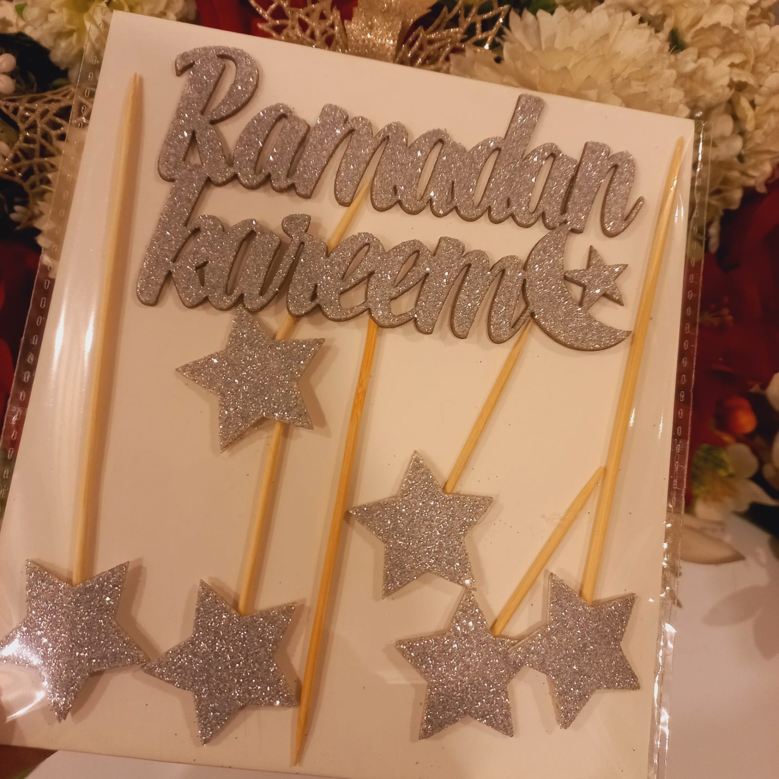 Ramadan Kareem Glitter Star Cake Topper Set