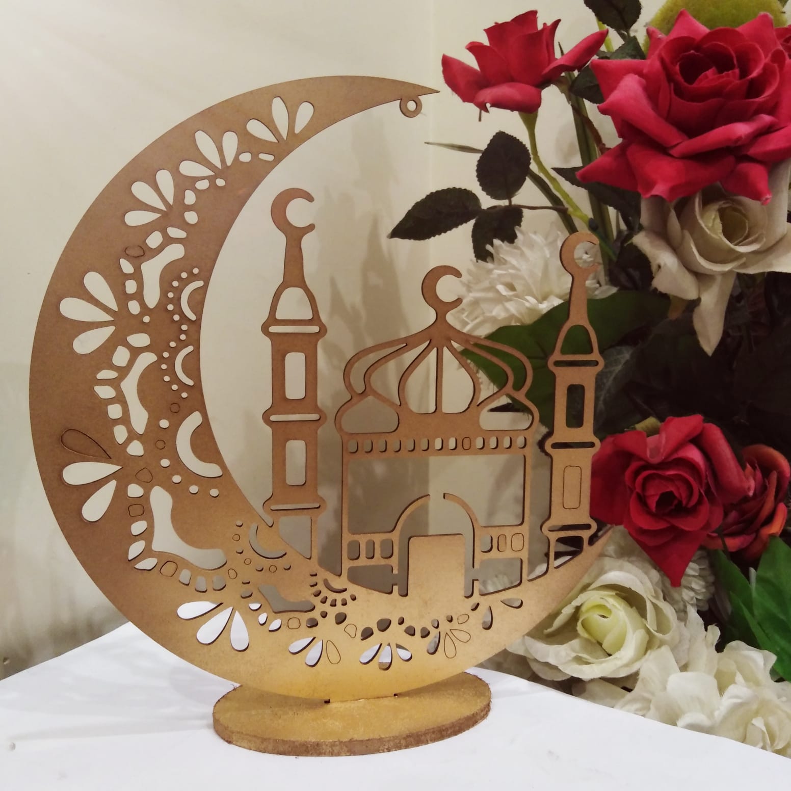 Ramadan Wooden Moon Crafted Stand-Symbolic Design