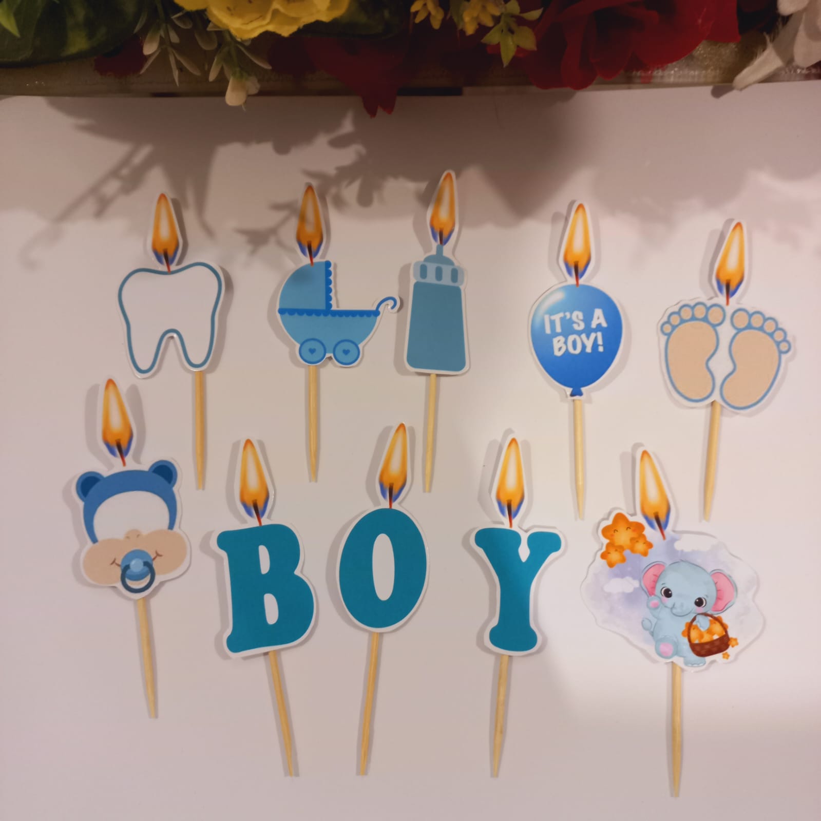 Welcome Baby Boy Candle Theme Cupcake Toppers